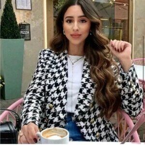 Rachel Zoe Black and White Houndstooth Blazer